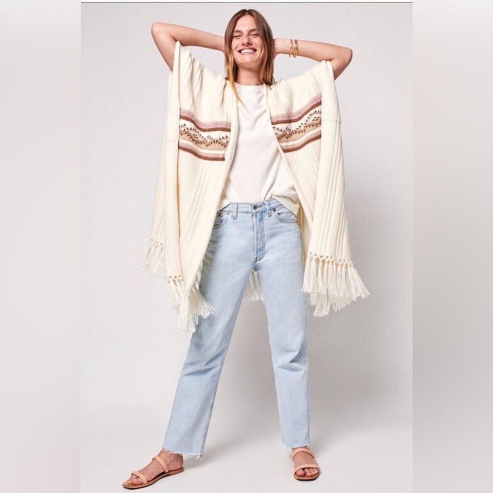 Faherty X B. Yellowtail Alpaca Sandstone Sweater Poncho $348 Beige